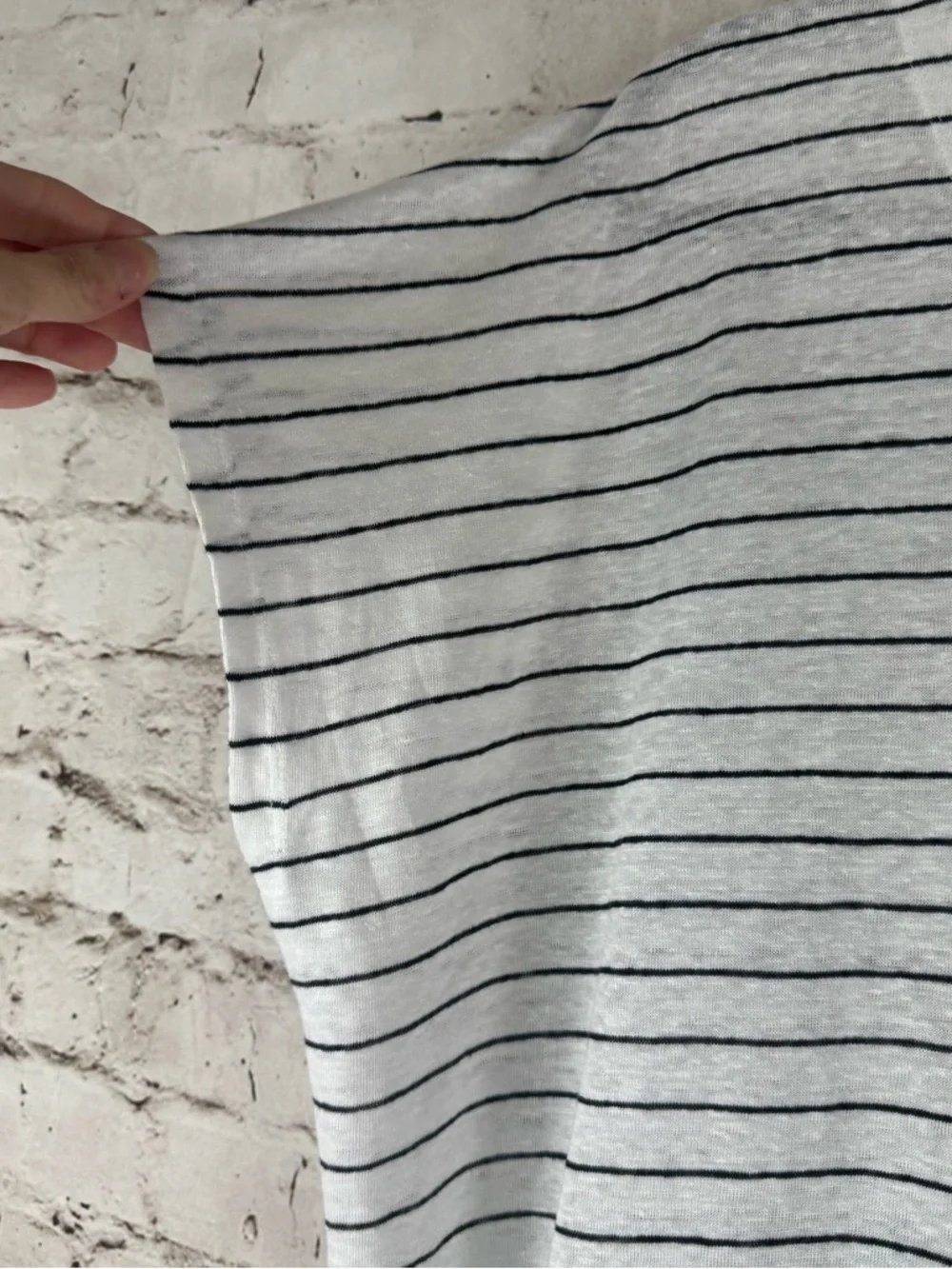 Eileen Fisher Women's Small Organic Linen White Black Striped Short Sleeve Dress